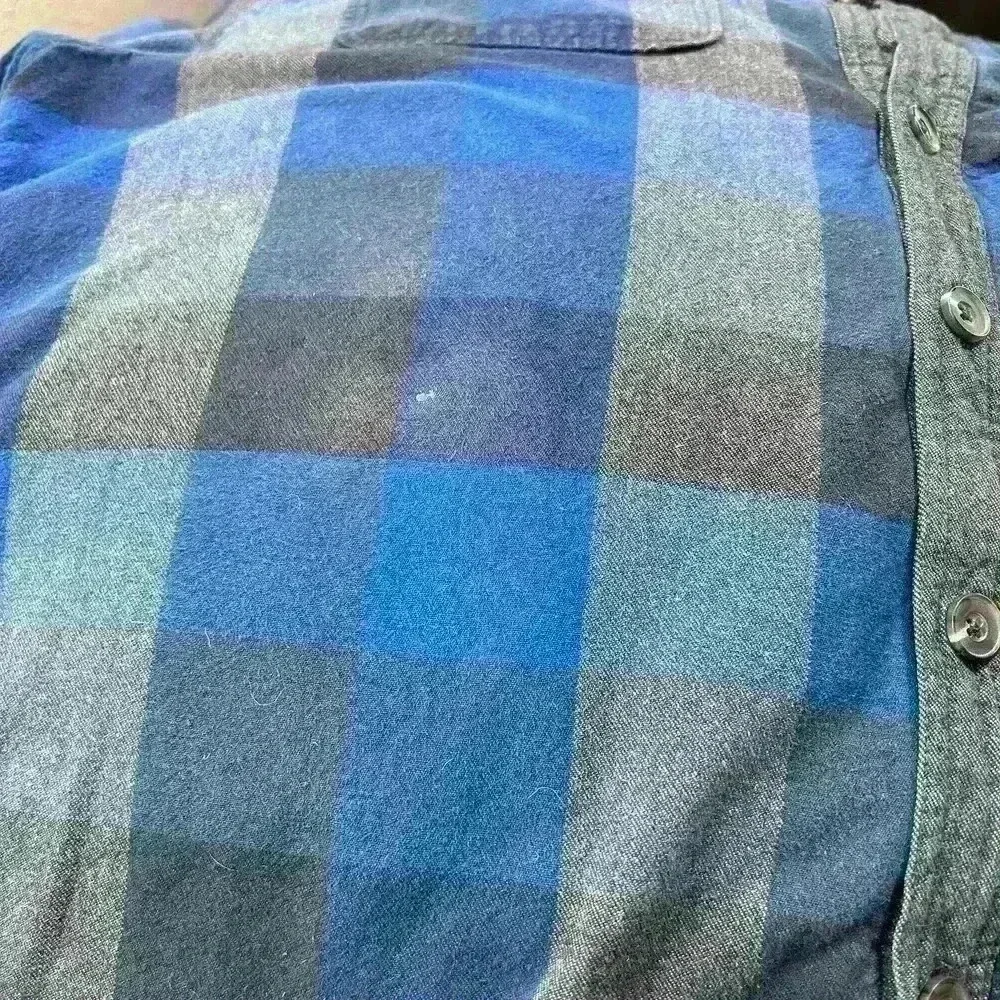 AVALANCHE Cotton Fleece Lined Blue Plaid Flannel Jacket Pockets Button Men Large